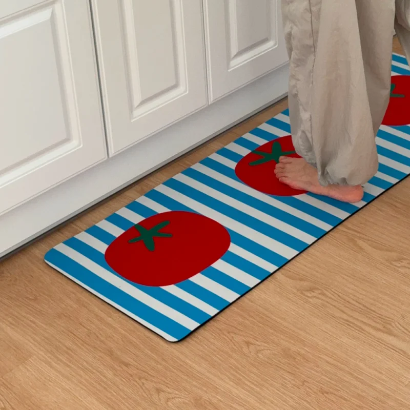 VIKAMA Lovely Tomato Striped Kitchen Strip Carpet Non-Slip Absorbency Laundry Floor Mat Bathroom Entrance Door Mat Home Decor