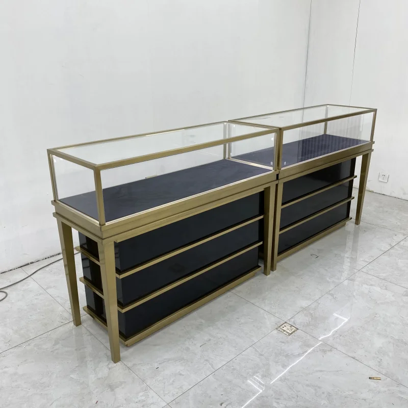 

Customize.Customized Elegant Gold - Framed Glass Jewelry Display Cabinets with Storage Drawers