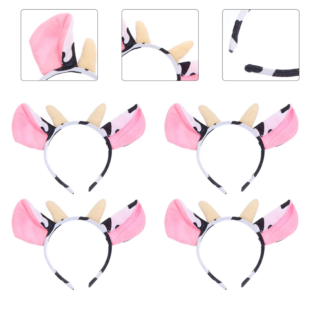 4 Pcs Animal Headband Children Party Hair Accessory Cartoon Hoop for Kids Cow Decor Bathroom Decorations Lovely Cloth Ears