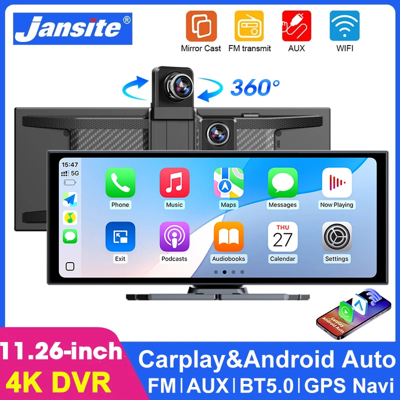 

Portable 11.26" Carplay Monitor 4K Car DVR Android Auto Dashcam GPS Navigation Bluetooth Audio Dashboard Video Recorder FM AUX
