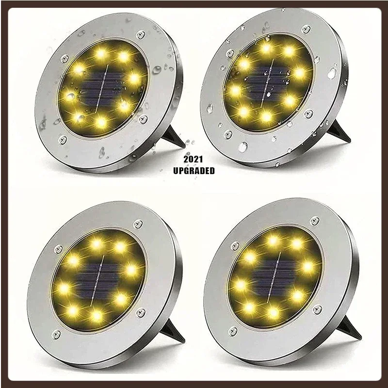 Paquete de 4 luces LED de disco de energía Solar para exteriores, jardín, patio, subterráneo, decoración impermeable, foco enterrado, 8/20LED