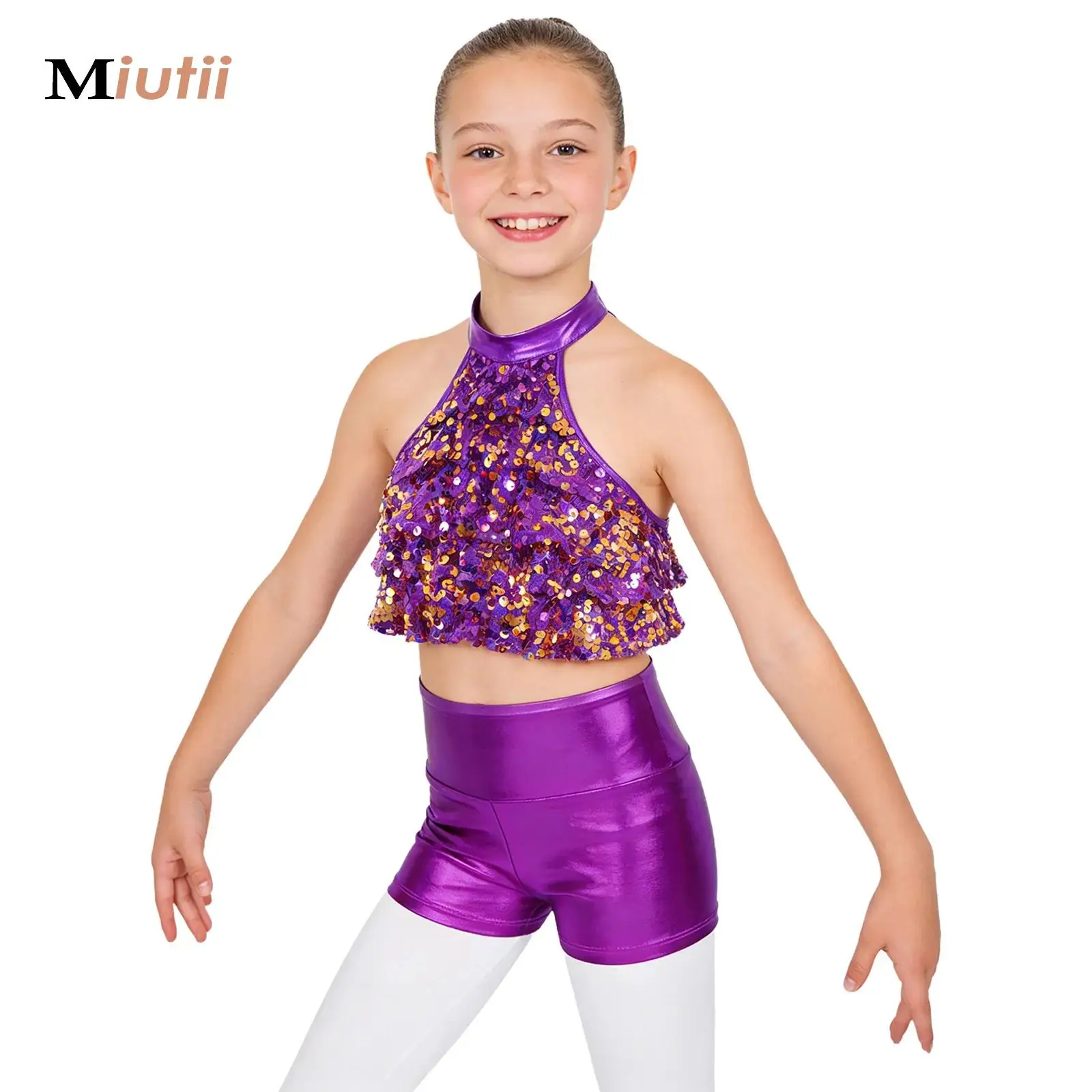 

Girls Jazz Dance Costume Children Ballet Street Hip Hop Dance Stage Performance Competition Clothes Crop Top And Shorts 2Pcs Set
