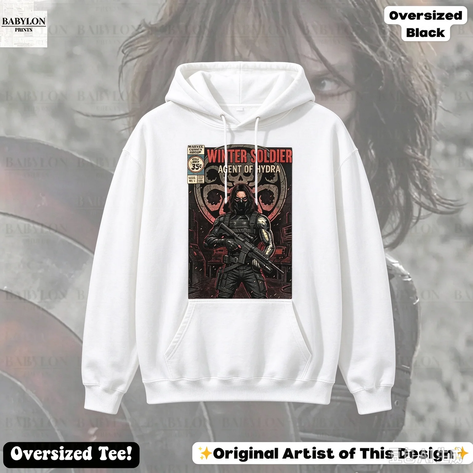 2026 Winter Soldier Agent of Hydra Graphic Hoodie Unisex Vintage Comic Print Pullover Hooded Sweatshirt Streetwear