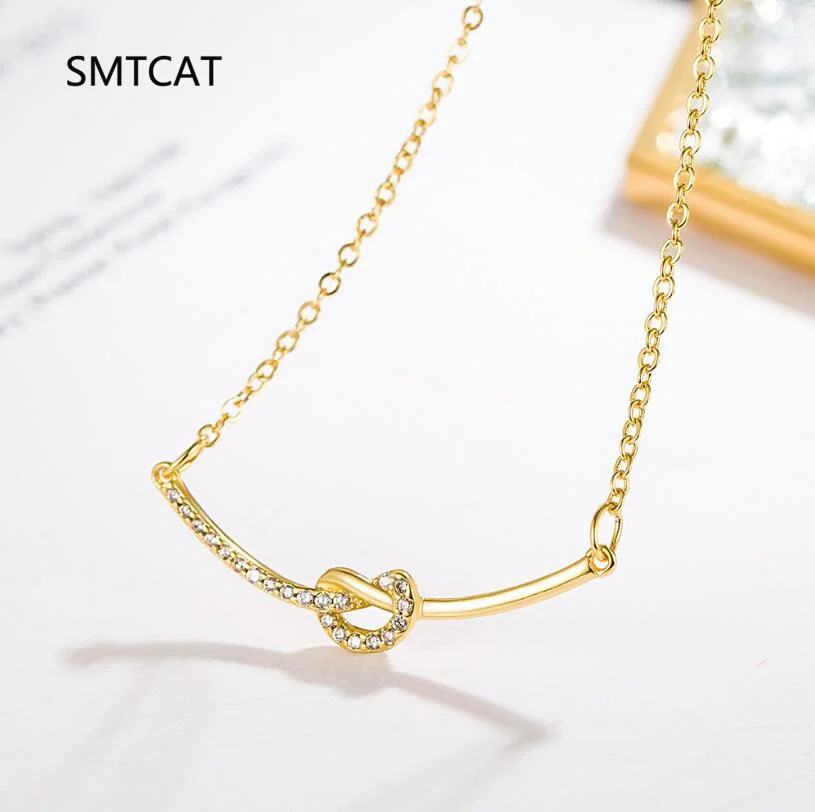 

Стерлингового серебра 925 пробы AAA с цирконием и бриллиантами, улыбка, ожерелье с узлом любви, колье, роскошный дизайн, модные женские украшения, подарок для свадебной вечеринки