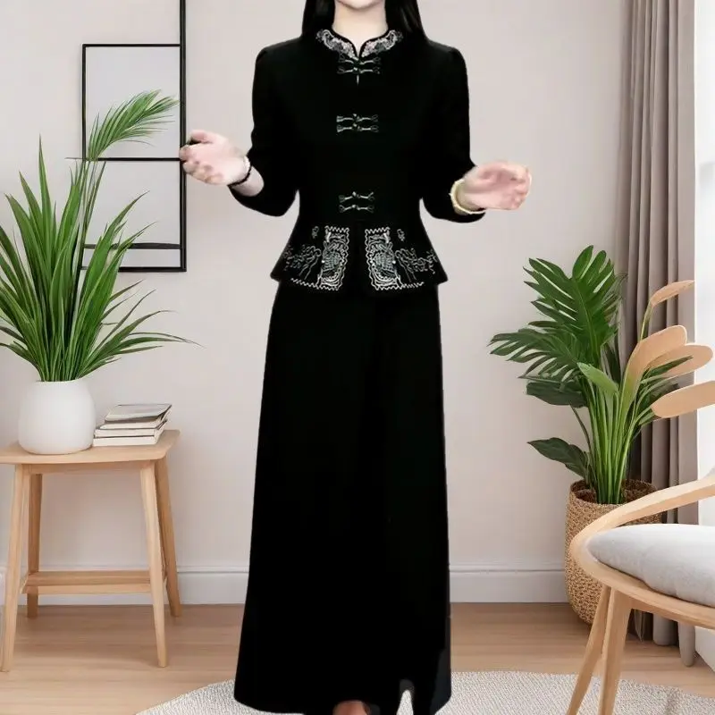 

Elegant Two-Piece Style Dress Spring Autumn Fashion Slimming Belly-Covering Knee-Length