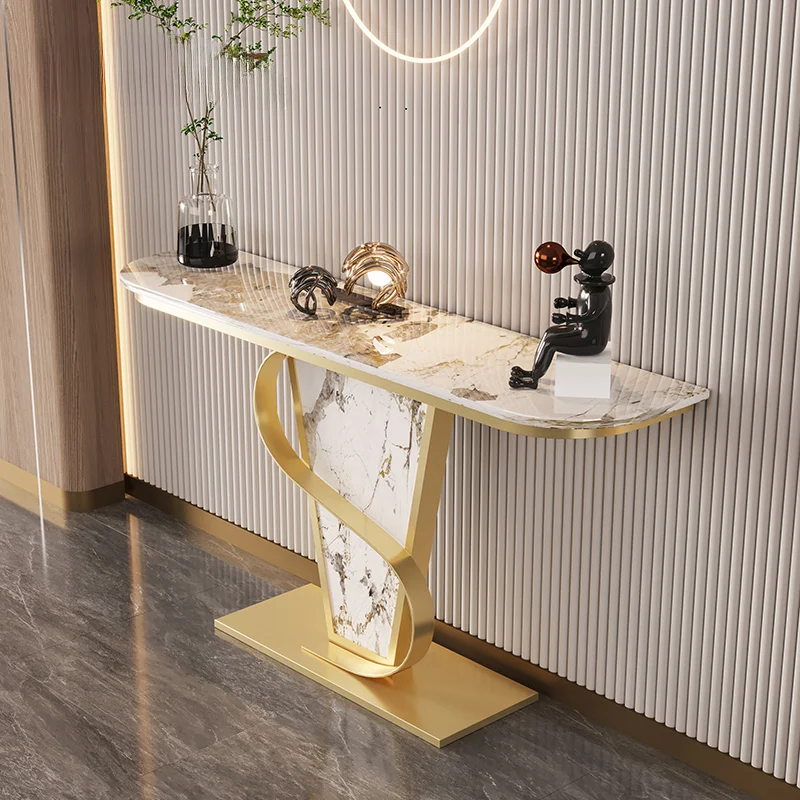 

Semi-circle Light Luxury Entry Porch Table Glossy Marble Hallway Console Table In High Quality Home Living Room Furniture