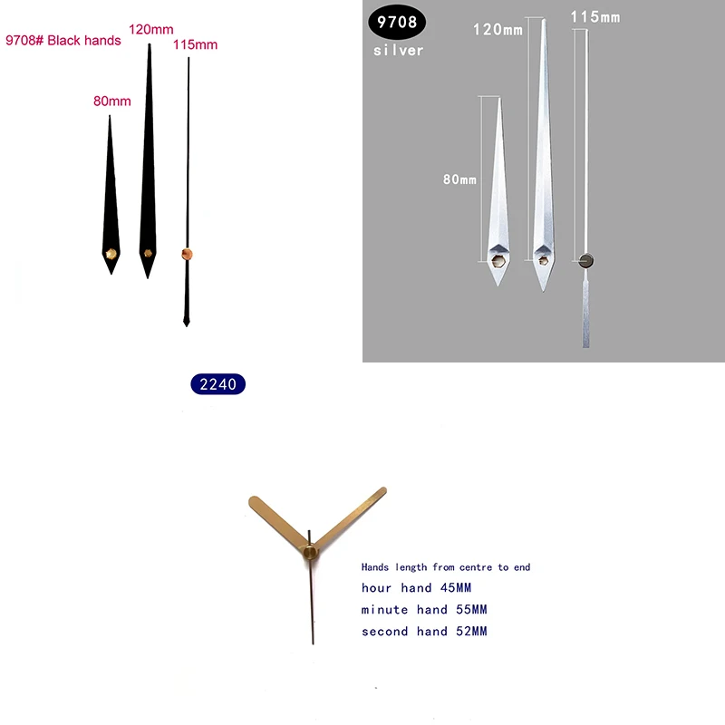 S Shaft 10X9708 Black 10X9708 Silver 10X2240 Gold (Just Hands) Metal Aluminum DIY Quartz Accessory High Quality Kits Repair