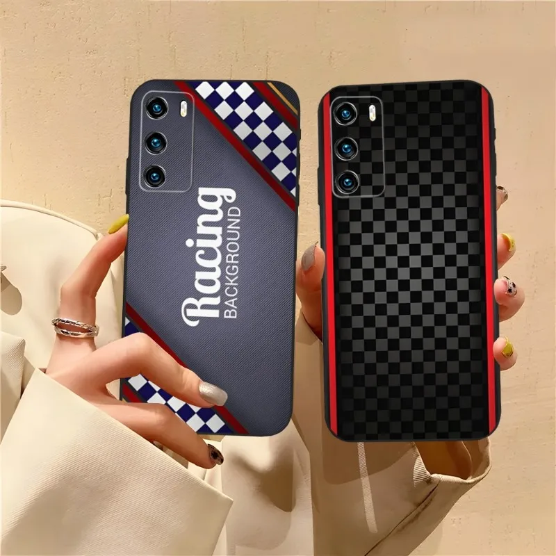 Race Car Flag Phone Case For Huawei Mate 30 20 40 10 9 8 Pro S 20X 5G 40E Plus G9Plus Magic3 Pro Nova 7i 7 Pro SE Cover