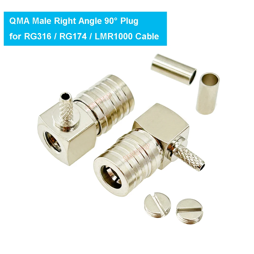 10PCS/LOT BEVOTOP RG174 RG316 QMA Male Plug Right Angle 90° RF Connector 50 Ohm QMAJW-1.5 for RG-174 RG-316 RG188 LMR100 Cable