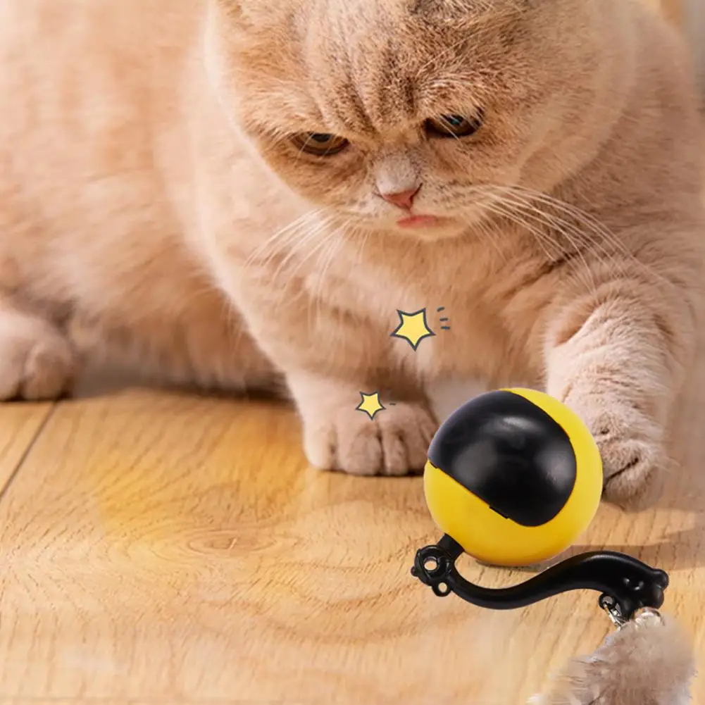 

Cat Exercise Toy Rechargeable Remote Control Cat Toy Balls for Indoor Cats Self Rolling Motion Activated Feather Toy Usb