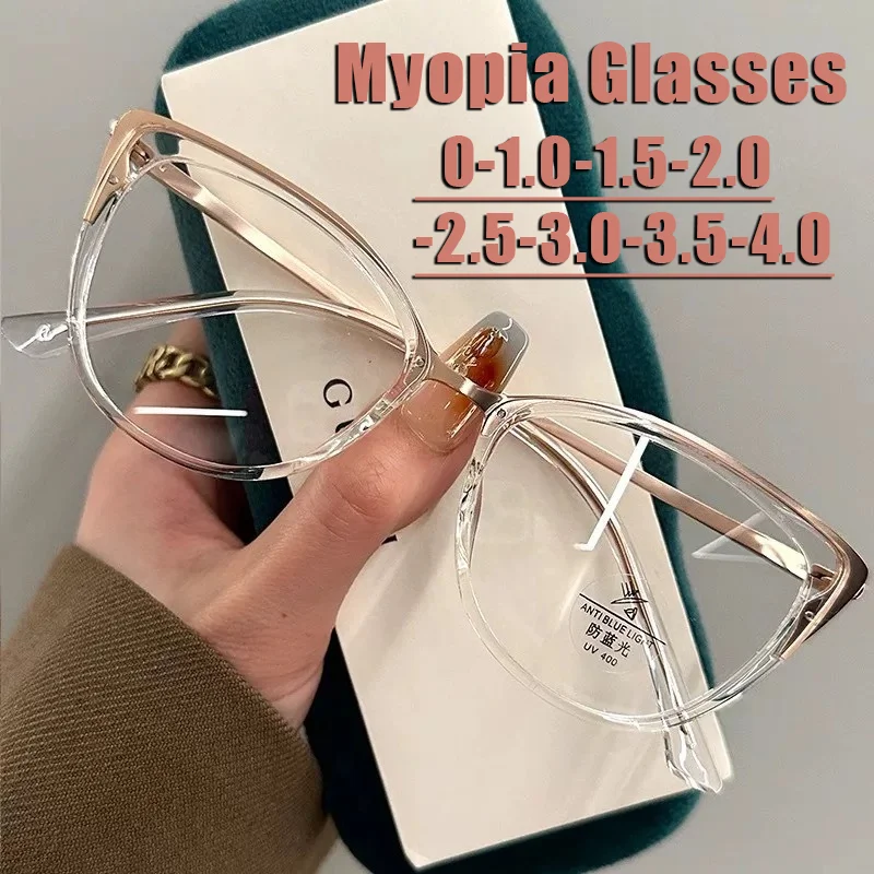 Fashion Cat-Eye Myopia Glasses for Women Oversized Comfortable Anti Blue Light Nearsighted Glasses Classic and Trendy Goggles