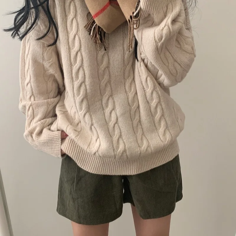 MiiiiX coreano Casual allentato con scollo a v Pullover maglione donna 2024 autunno Design Twist Texture maglione spesso Top abbigliamento femminile