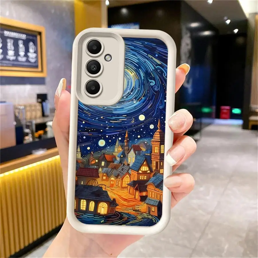 حافظة لهاتف سامسونج جالاكسي A36 A56 A14 A34 A32 A26 A24 A16 A23 A33 غلاف ناعم A13 A12 A22 فان جوخ السماء المرصعة بالنجوم