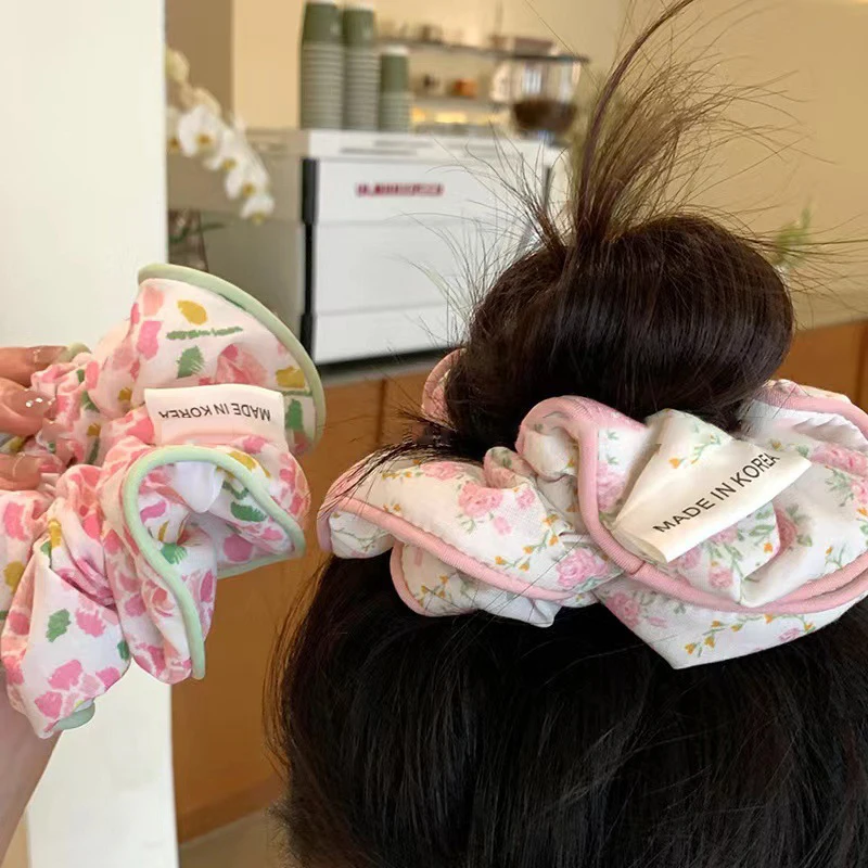 Scrunchies elásticos florais para mulheres e meninas, elástico, anel de cabelo, cocar, corda de cabelo, moda coreana, acessórios