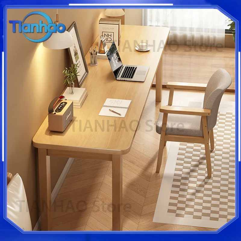 Solid Wood Desk for Home Office Study Bedroom Writing Table Minimalist Long Workstation for Desktop Computer