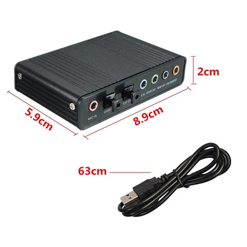 T44C_USB Optical Sound Card 6 Channel 5.1 External Reverb Sound Card Converter 48Khz Sampling Rate Support Win7 Black