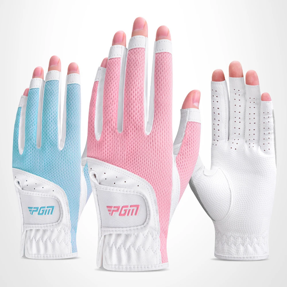 PGM 1 Pair Summer Women\'s Open Finger Golf Wear Gloves Breathable Mesh PU Sunscreen Finger Cover Left And Right Hand ST032 골프웨어