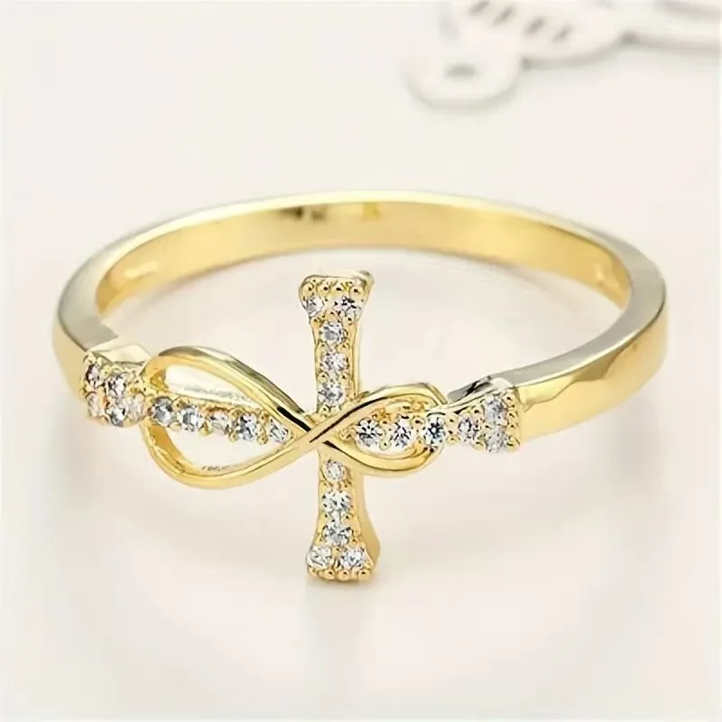 Hot Sale Mobius Diamond Ring Cross Design Women Minimalist Fashion Infinity Love Band Simple Statement Zircon Jewelry Party Gift