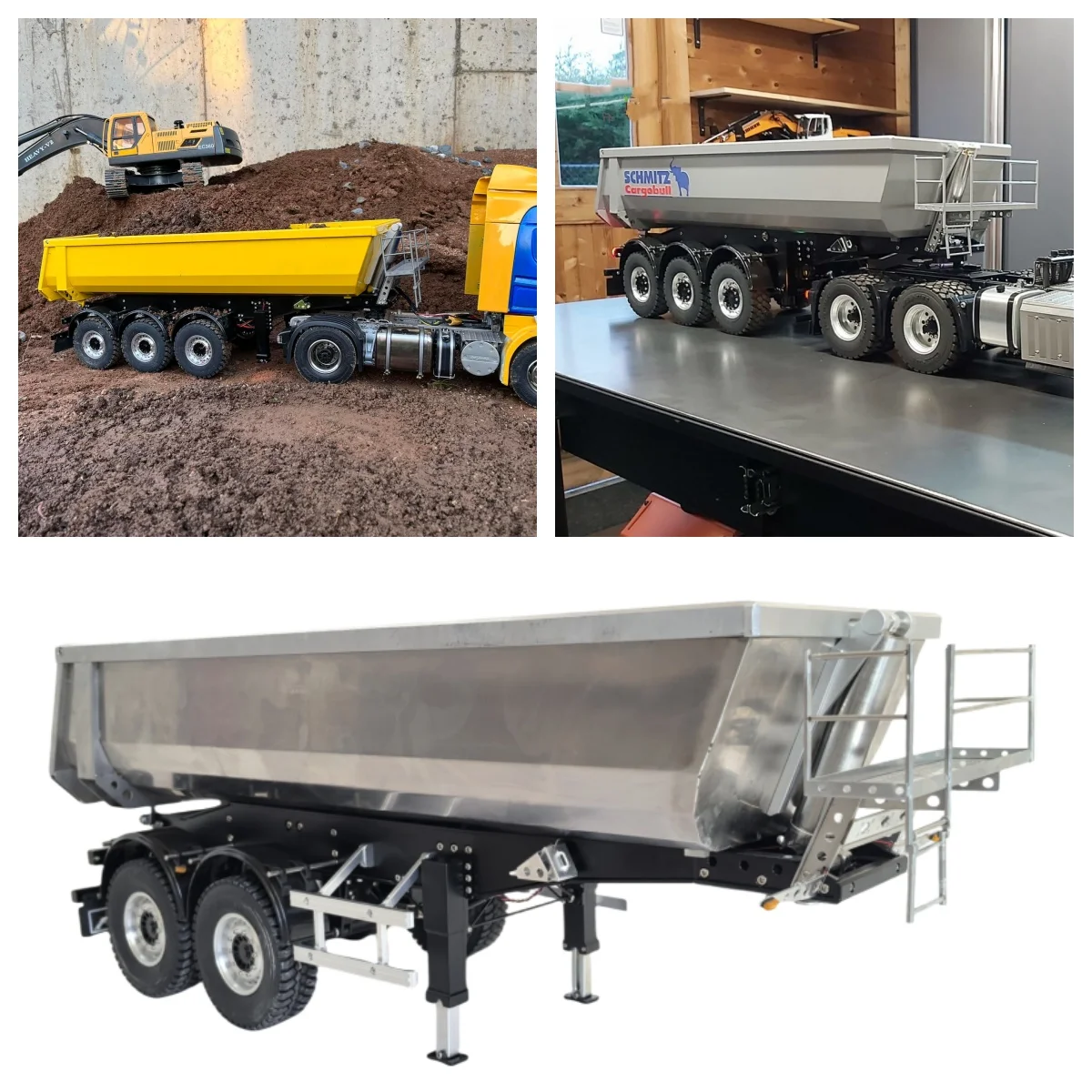 Metal 2-axis Hydraulic Dump Truck Tipper Trailer for Tamiya 1/14 RC Truck Sca 770s R620 Actros Volvo MAN Upgrade Parts