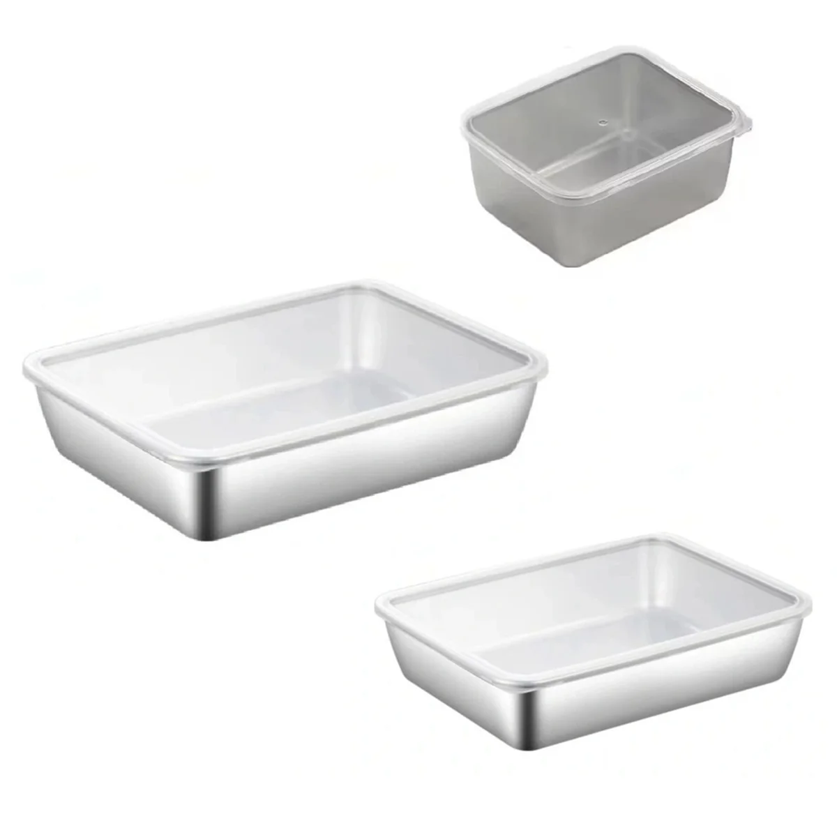 

3PCS Stainless Steel Food Storage Serving Trays Dish with Cover Home Kitchen Organizer Food Container