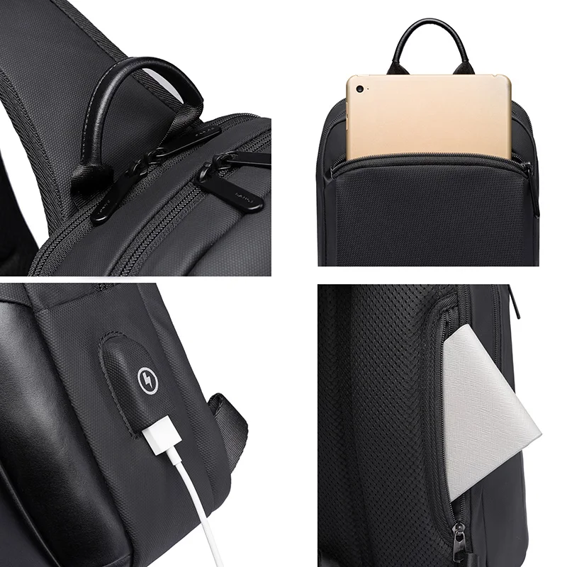 Multifunction Crossbody Chest Bag  Men USB Charging Pack Short Trip Messengers Bag Water Repellent Shoulder Fashion