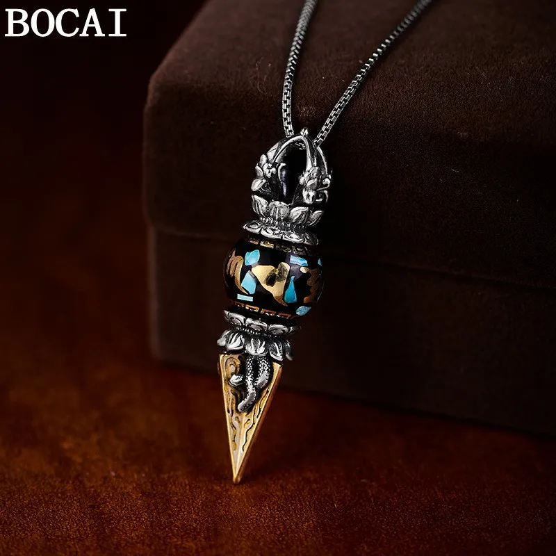 BOCAI S925 Silver Retro Chinese Style Brass Inlay Diamond Pestle Women's Selected Gift