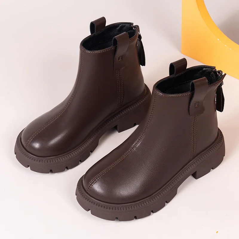 Children\'s 2023 New Princess Boots for Kids Non-slip Outdoor Shoes Girls Spring Autumn Leather Short Hiking Boots Student Shoes