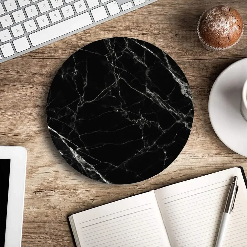 Marble Mouse Pad Waterproof Circular Small Mouse Pad Non-Slip Rubber Base MousePads for Office Computer Laptop (Black Marble)