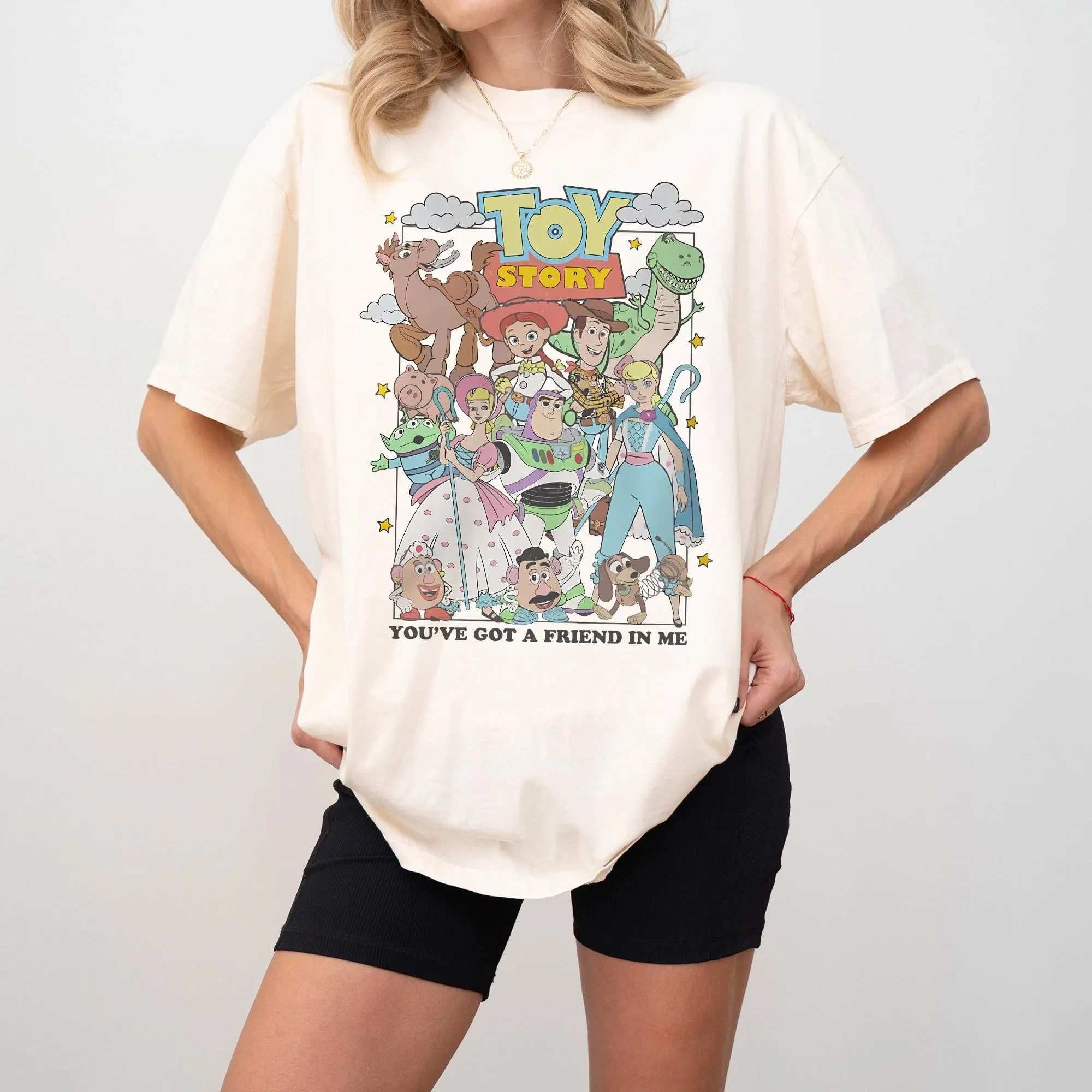 Camiseta Retro de colores cómodos, Tienes un amigo en mí, Toy Story, camiseta de Disney Pixar, Woody Buzz Toy Story Party 2025