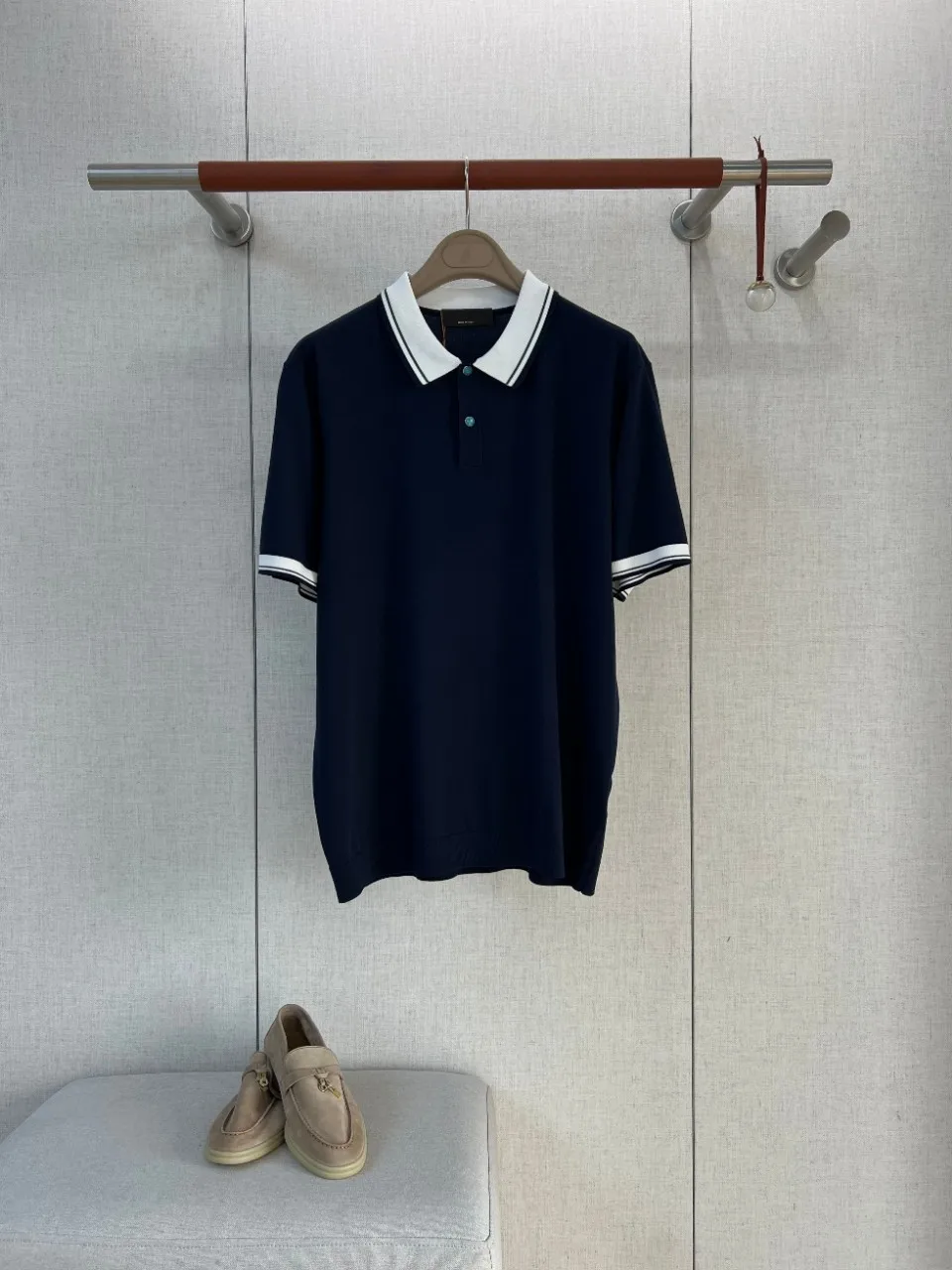 Men Old Money Style 2026 Spring Summer New High Count Wool Blended Color Block Collared Mens Short Sleeve Polo Shirt