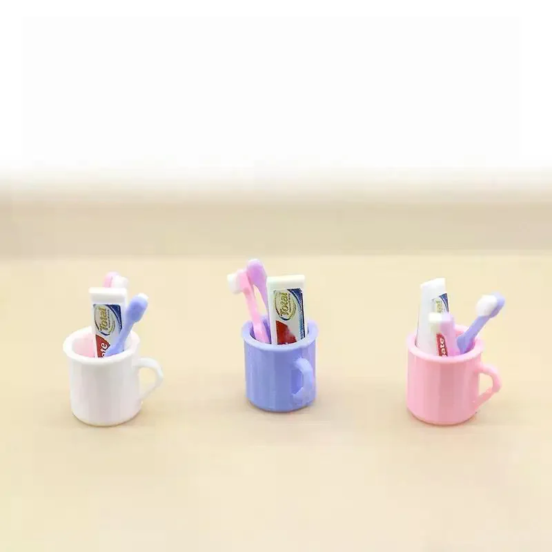 1 Set Doll House Furniture Accessories Toy 1/12 Dollhouse Miniature Mini Cup Toothpaste Toothbrush