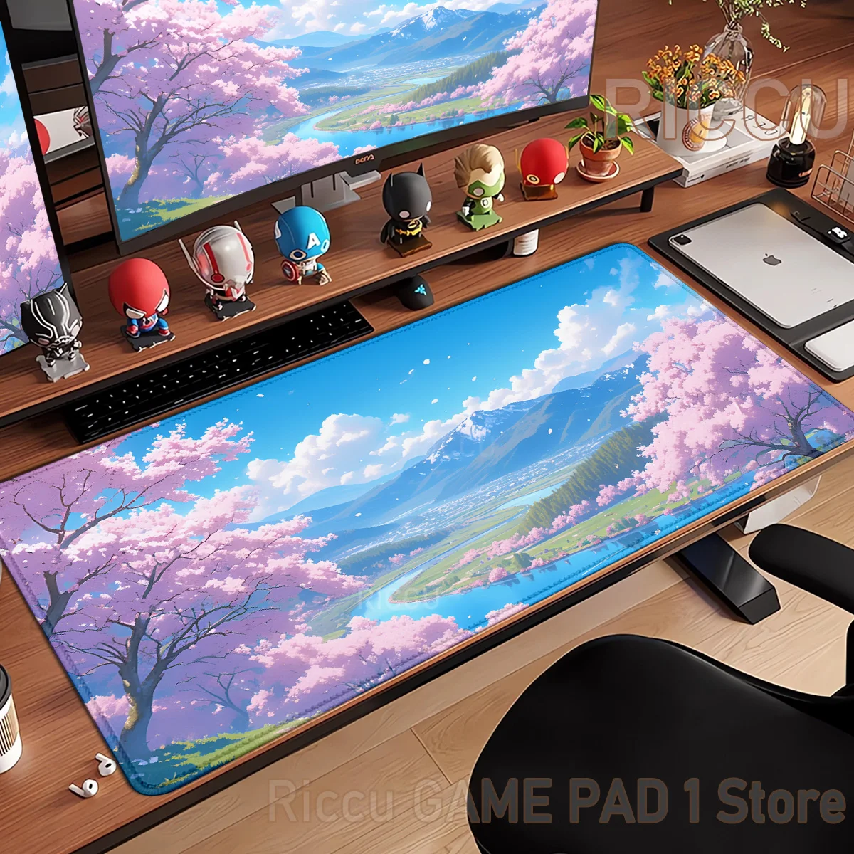 

HD Cherry Blossoms Mouse Pad Large Desk Accessories Desk Pad Rubber Base with Stitched Edge sakura Mouse pad Non-Slip for Office