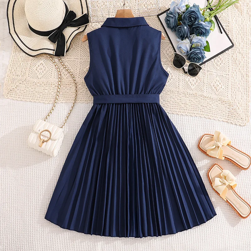 Girls Dress 2026 Spring/summer New Style European and American Temperament College Style Sleeveless Pleated Vest Skirt