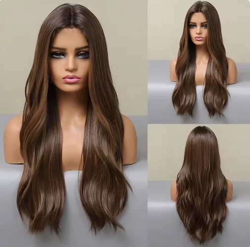 Light Brown Lace Front Synthetic Wig 13*1 Natural Hairline Lace Wig Long Wavy Hair Heat Resistant Fiber Daily Use