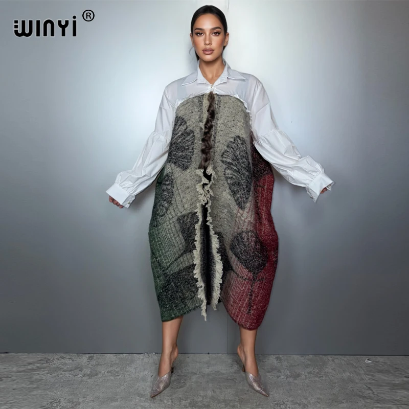 WINYI New Winter Women Elegant Luxury Dress Coat Loose Overcoat Thick Warm Female Cardigan Ponchos for Women Cloak Evening Dress