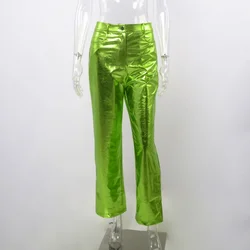 Pantalones rectos de color brillante de PU para mujer, pantalón suelto informal sexy para mujer, ropa de calle, pantalones Y2k de cintura alta, Candy