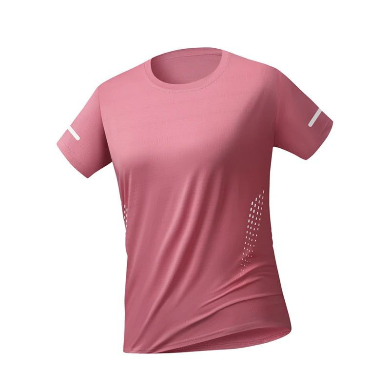 Image of CHRLCK US/EU-Größe Damen Mesh Kurzarm Streetwear Jogging Fitness Einfarbiges Atmungsaktives T-Shirt Damen Reflektierender Streifen T-Shirt