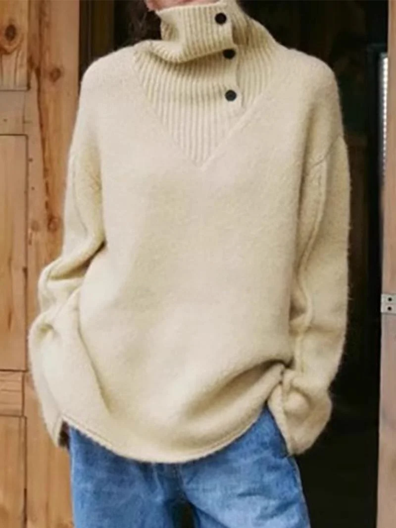 

ROUJE KEFSS Women's Thickened High Collar Sweater Autumn Winter Outerwear Knitted Top Commute Style Long Sleeve Regular Length