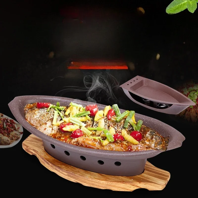 Alcohol Dry Pot Grilled Fish Oven Hotel Steamed Fish Plate Oval Shaped Modern Minimalist Commercial Use Kitchen Accessories G