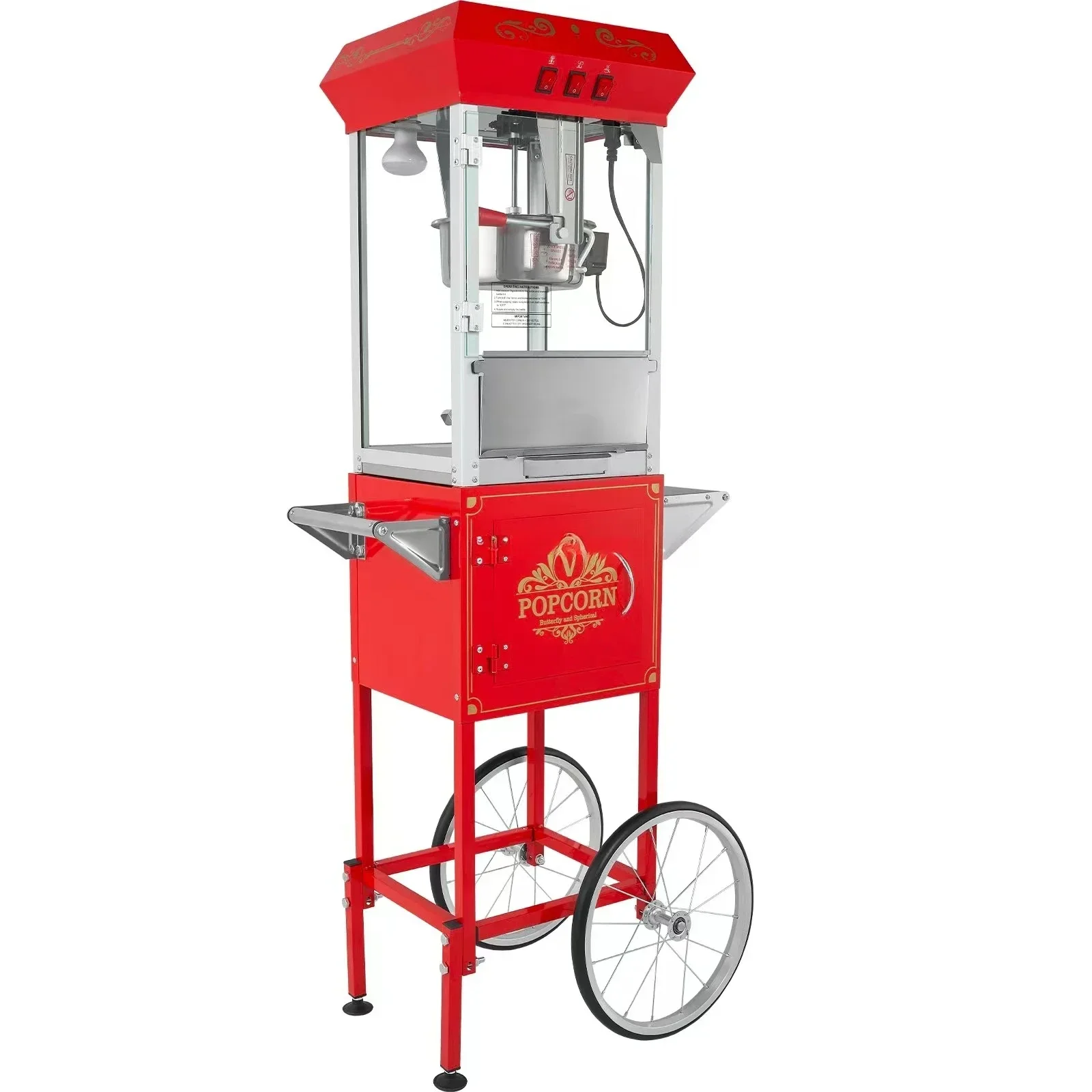 Popcorn Popper Machine,  8Oz Commercial Automatic Popcorn Maker, 850W with Cart , Maximum 48 Cups of Popcorn Per Batch