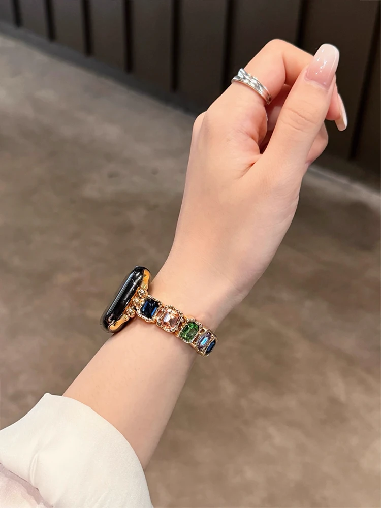 مرونة الماس الفرقة ل iWatch الترا 10 9 8 7 6 5 Se 4 المعادن امرأة حزام ل أبل ساعة 38 مللي متر 40 مللي متر 41 مللي متر 42 مللي متر 45 مللي متر 46 مللي متر 49 مللي متر