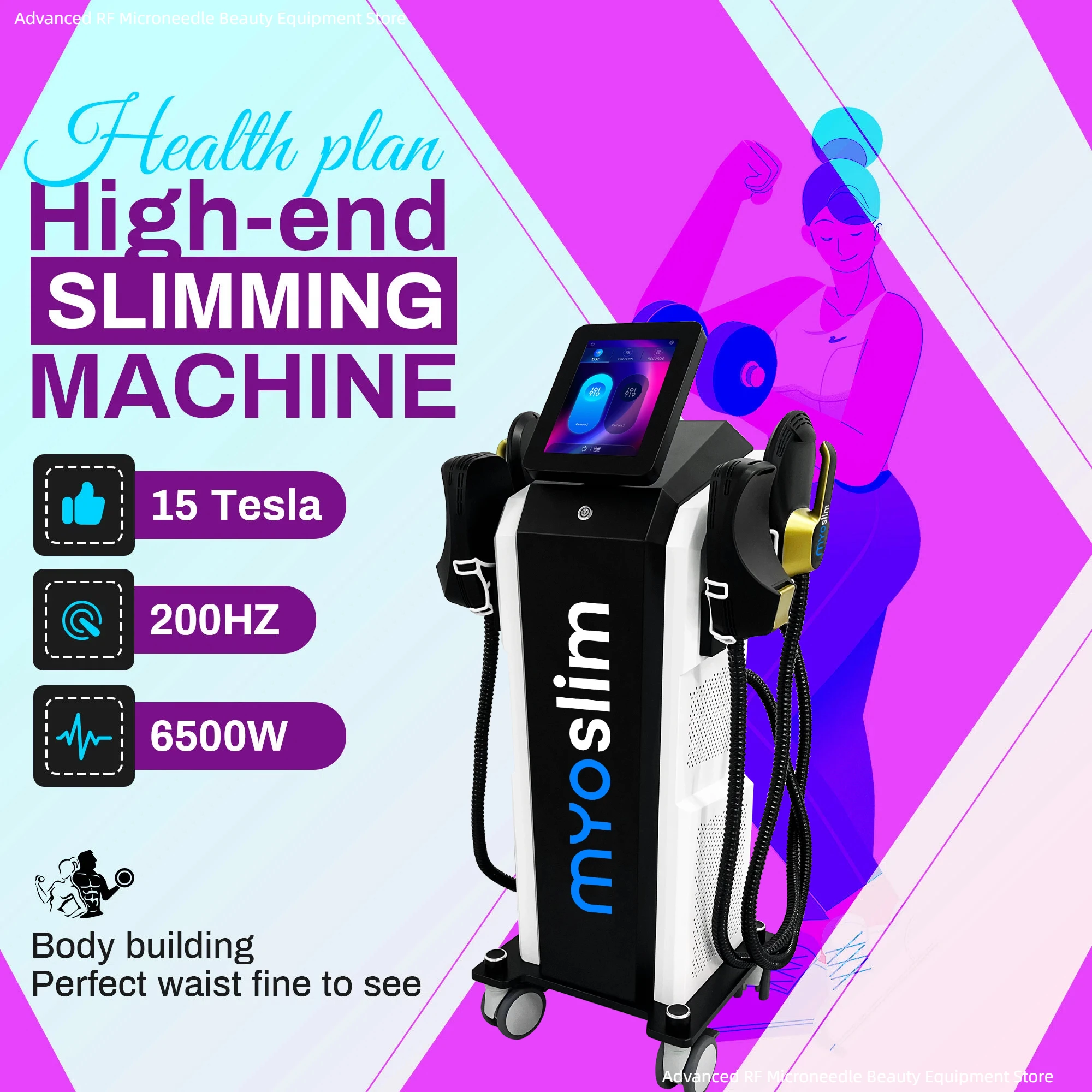 

MYOslim Body Sculpt Machine 6500W 15T 200HZ EMS Neo RF Nova HIEMT Muscle Building Fat Burning Weight Loss Muscle Stimulation CE