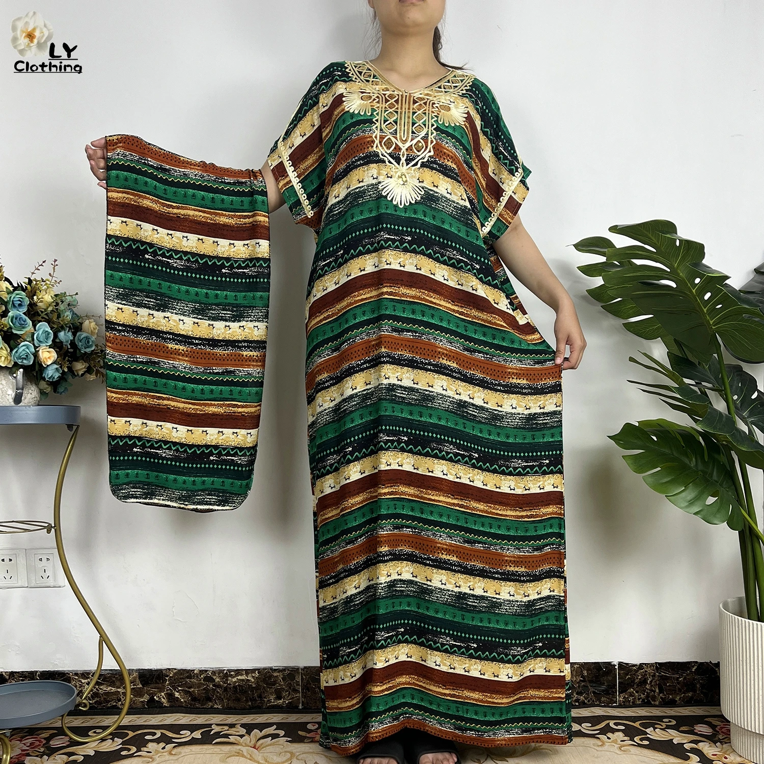 2023 New fashion African Women Short Sleeve Clothes Abaya Sequin Cotton dress  Dashiki Casual Robe Headscarf Maxi Long Dress