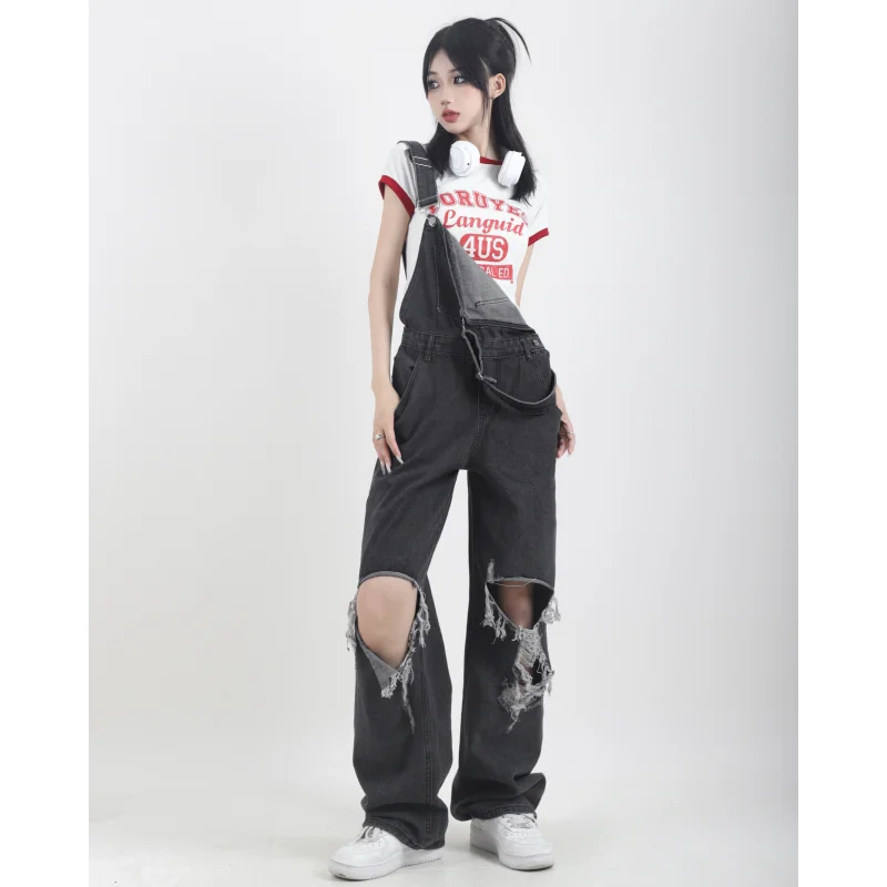 

Women Black Jeans Overall High Waist American Wide Leg Pants Y2K Style Fashion 2023 Vintage Female Autumn Straight Trousers