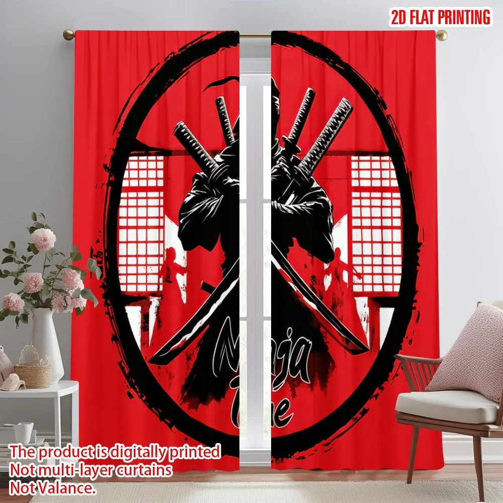 

2D flat printing 2pcs Party Curtains Ninja Silhouette Design Digital Printed Polyester Drapes All Season Party & Holiday Decor