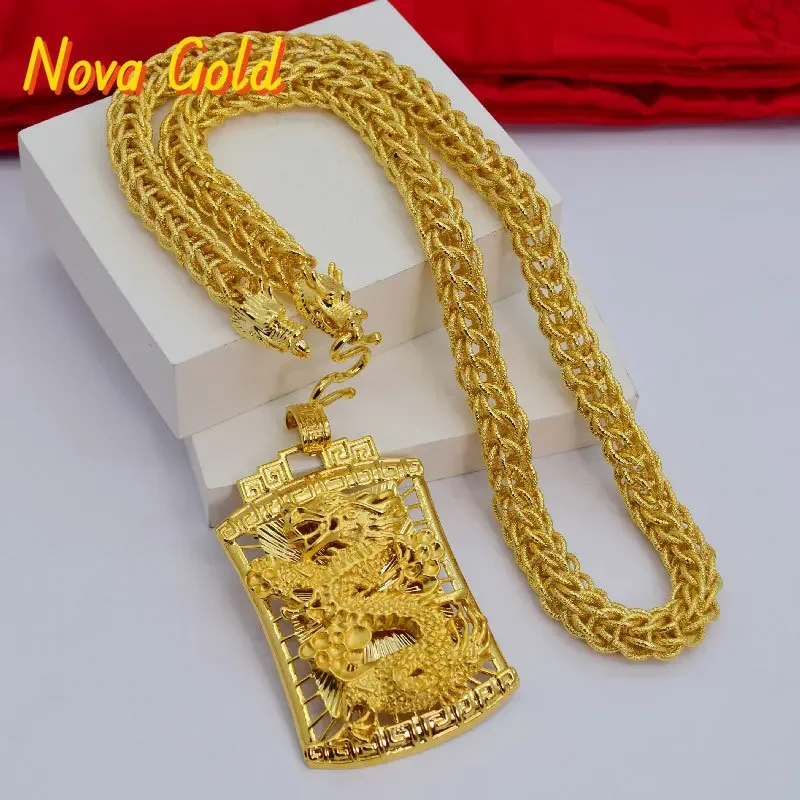 NovaGlod Jin Yicheng 24K real gold men's circle cloth dragon head necklace with Longteng Sihai 9999 pendant
