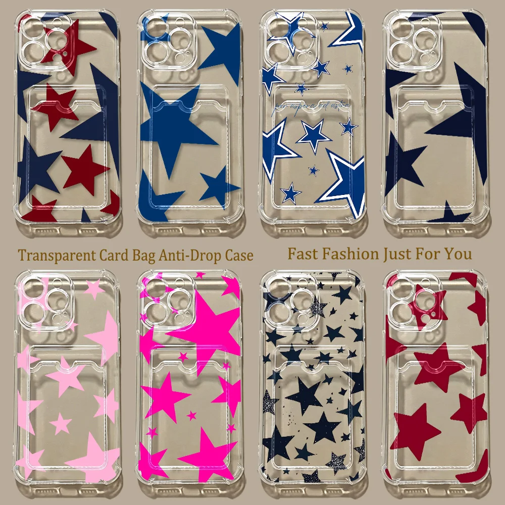 HOT Luxuriöse Bunte Sterne Kartenhalter-Hülle für iPhone 17e 17 16e 16 15 14 13 12 11 Mini Pro Max Air Plus Sturzsichere Transparente Abdeckung