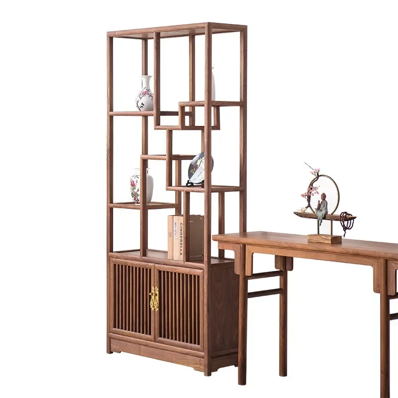 

New Chinese style all solid wood old elm minimalist bookshelf study Zen style bookcase