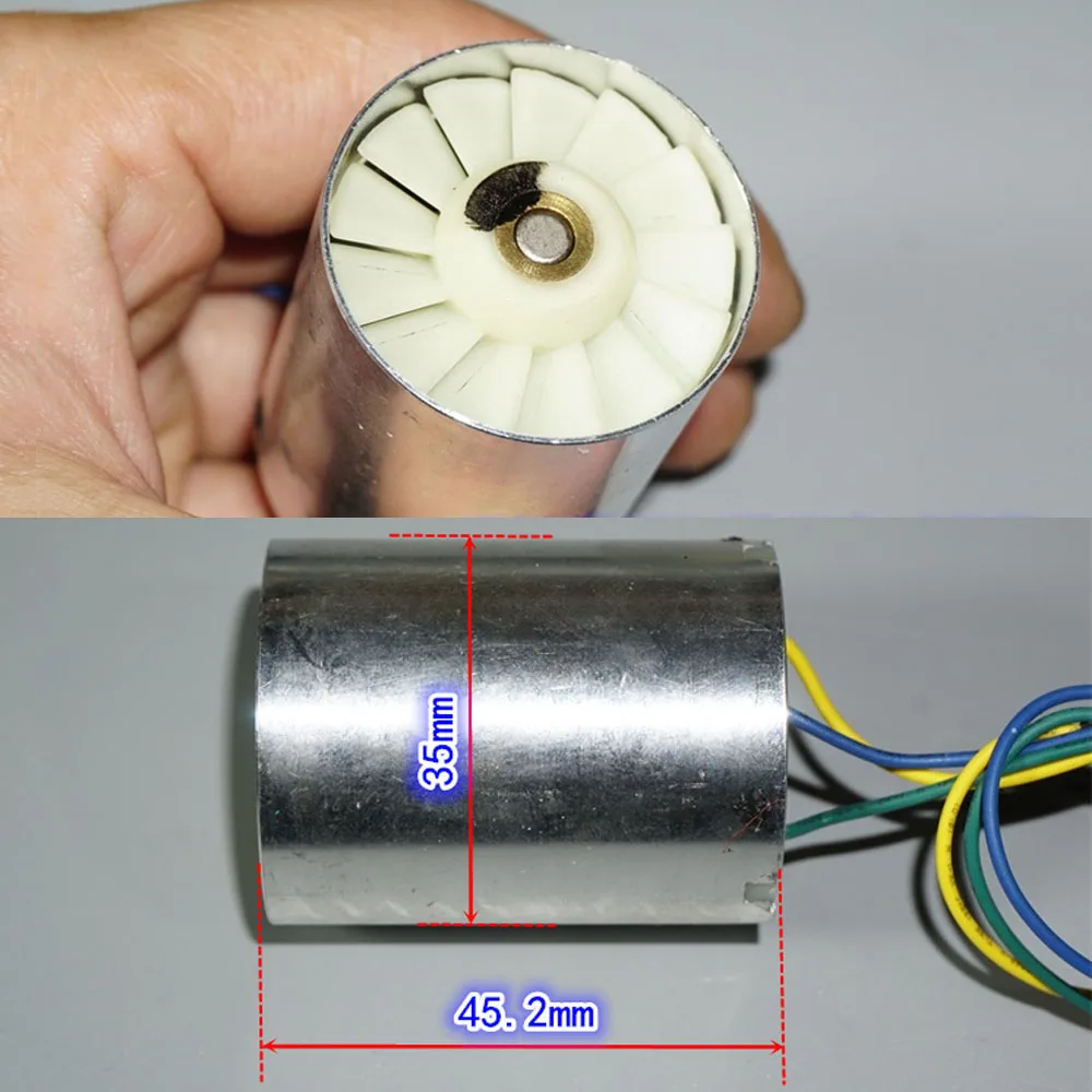 

Бесщеточный двигатель DC10-24V 6A Макс. 50 Вт Высокоскоростной двигатель вентилятора Электрический фен Корпус из алюминиевого сплава Трехфазный двигатель переменной формы