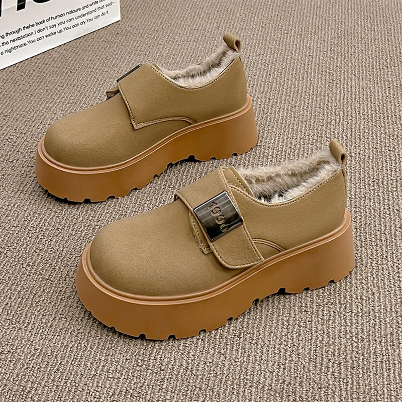 

Women Fur Loafers Shoes Flats Platform Sport Shoes Casual Sneaker 2025 Winter Trend Walking Running Shoes Short Plush Zapatos